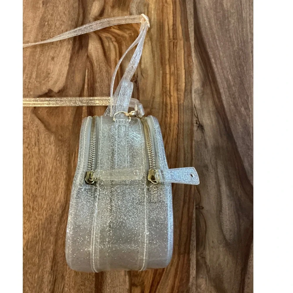 Doe A Dear Bee Mini Jelly Purse Clear Silver Glitter Kids Girls Shoulder Bag‎